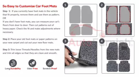 Universal Anti Skid Curly Car Foot Mats (Set of 5) - Black