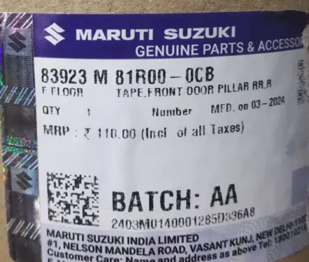 TAPEFRONT DOOR PILLAR RRR: MARUTI SUZUKI 83923M81R00-0CB
