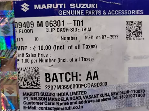 CLIP DASH SIDE TRIM: MARUTI SUZUKI 09409M06301-T01 -compatibility