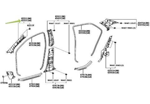 GARNISH, FR PILLAR,: Toyota / Lexus 622120D120B0 -compatibility ...